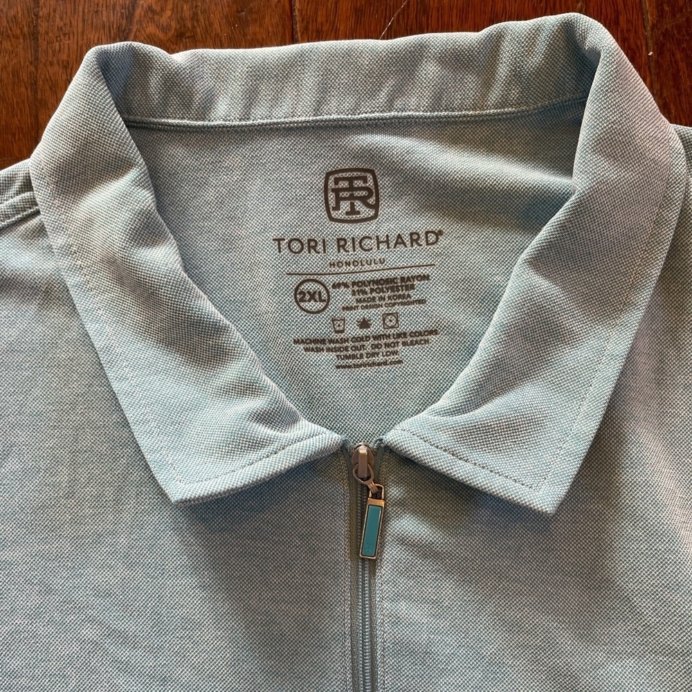 Tori Richard Honolulu M Blue Marl Zip Polo Shirt Golf Athletic Casual 3/4 zip - Picture 2 of 5